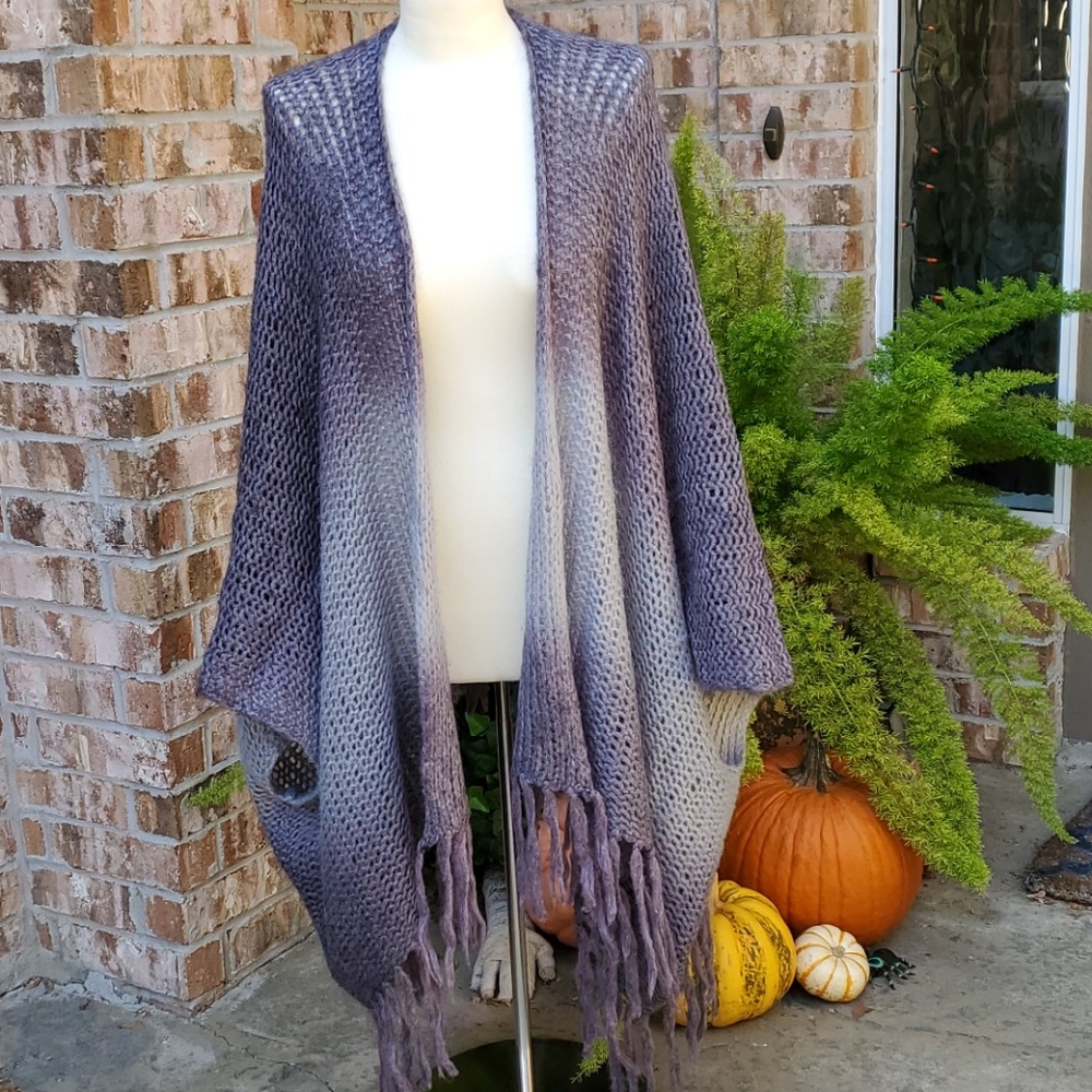 Sloane Rouge Wool Cardigan Wrap w/Fringe Bottom